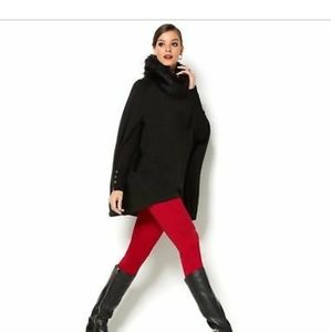 IMAN Black Poncho with fur neck accessory